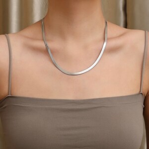 18K Gold Snake Chain Necklace, 5mm Flat Snake Layer Necklace Gold Chain, Gold Choker Necklace, Gold Herringbone Chain, 18K Gold Jewelry image 5
