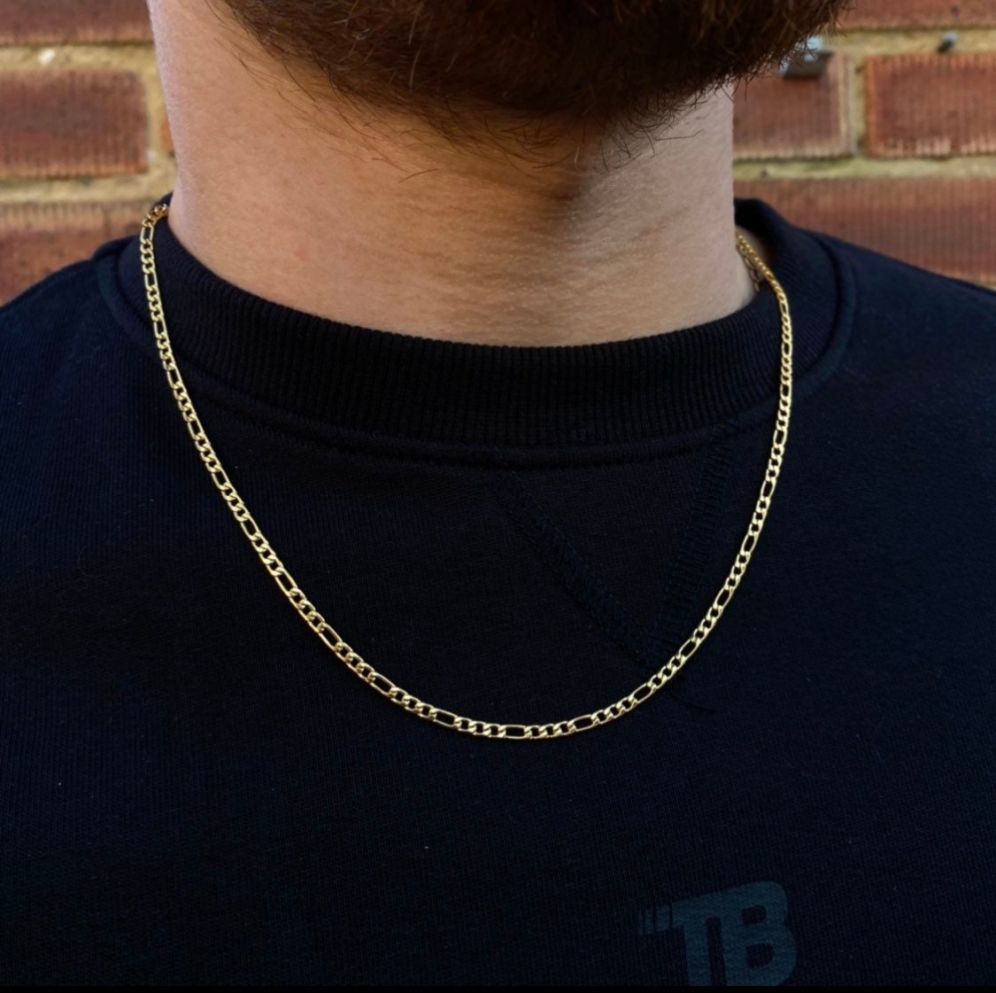 メンズ ゴールド フィガロ チェーン ネックレス - 18K ゴールド
