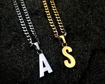 Mens Necklace, Mens Initial Necklace 18K Gold Initial Pendant Men, Silver Small Letter Necklace for Men UK, Mens Jewelry Gifts Him Jewellery