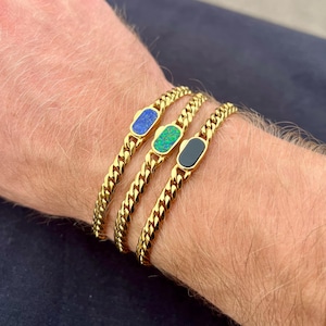 Mens Bracelets - Mens Gold Gemstone Bracelet - Opal / Lapis Lazuli / Onyx Bracelet Chain For Men - Mens Jewelry - Mens Gifts For Him UK