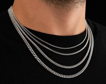 Mens Necklace 925 Sterling Silver Cuban Chain Necklace - Mens 925 Silver Chain - Real Silver Italian Made Chain For Men - Mens Jewellery