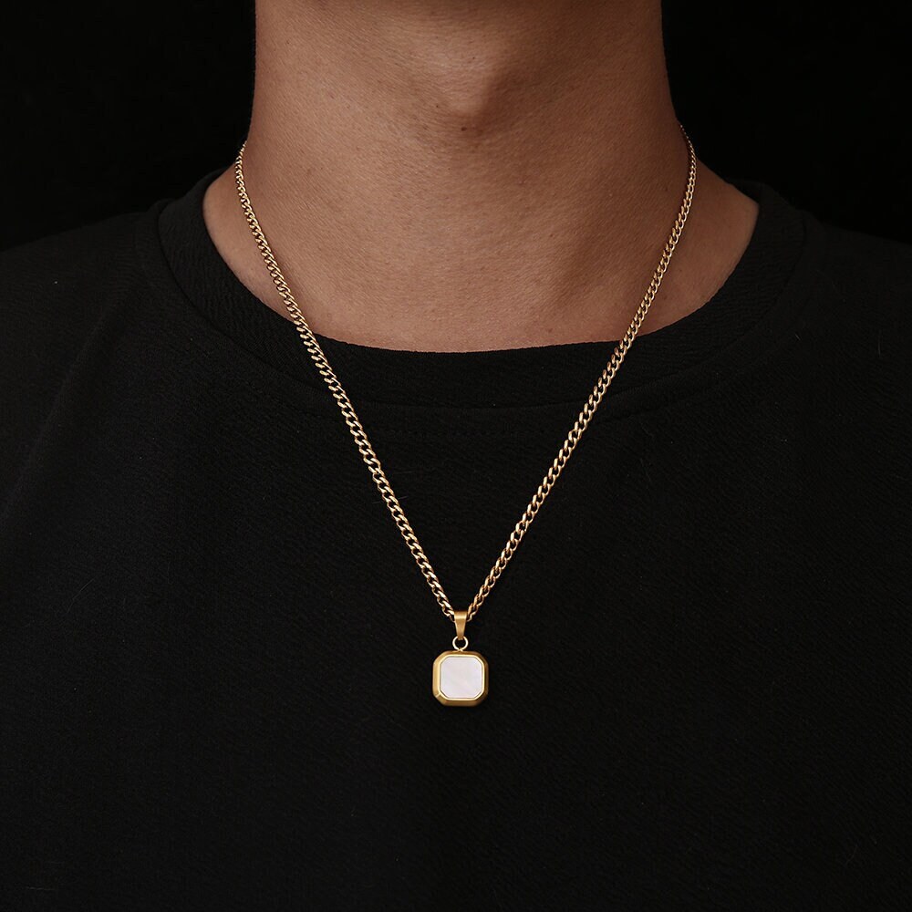 COAI Collana Uomo Donna In Acciaio Inox Con Ciondolo Quadrato In Pietre Naturali (Occhio Di Tigre, Malachite, Lapislazzuli) – Catena Figaro 60+5 Cm