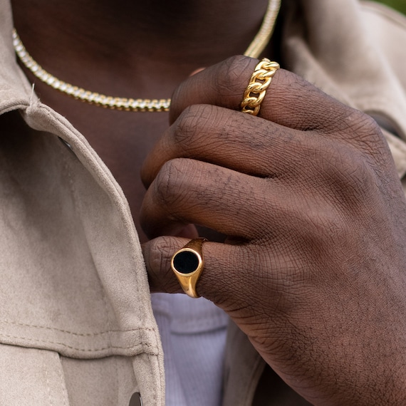 18K Gold Onyx Signet Ring Men, Mens Pinky / Index Ring Gold 18K Gold Onyx Signet Ring Men, Mens Pinky / Index Ring Gold