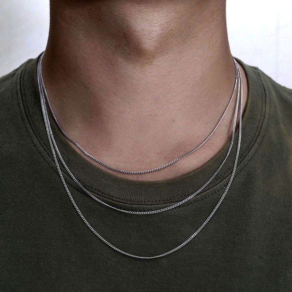 Silver Thin Mens Chain Cuban Collar Stainless Chain - Etsy España