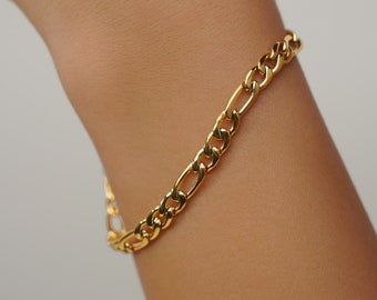 Gold Bracelet Chain, 18K Gold Dainty Figaro Bracelet For Women, Thick Gold Chain Bracelet, Minimalist Gold Chain Gift for Her Jewelry