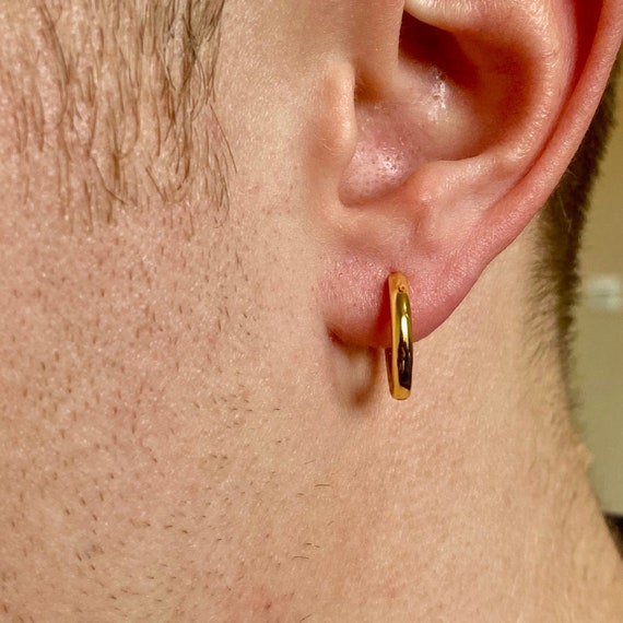12mm Men's Gold Hoop Earrings with diamond – Laie Jewelry