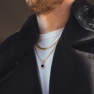 18K Gold Onyx Anhänger - Schwarzer Onyx Gold Anhänger - Minimalistische Herren Gold Halskette - Anhänger Charme für Halskette - Herren Halskette - Herren Schmuck