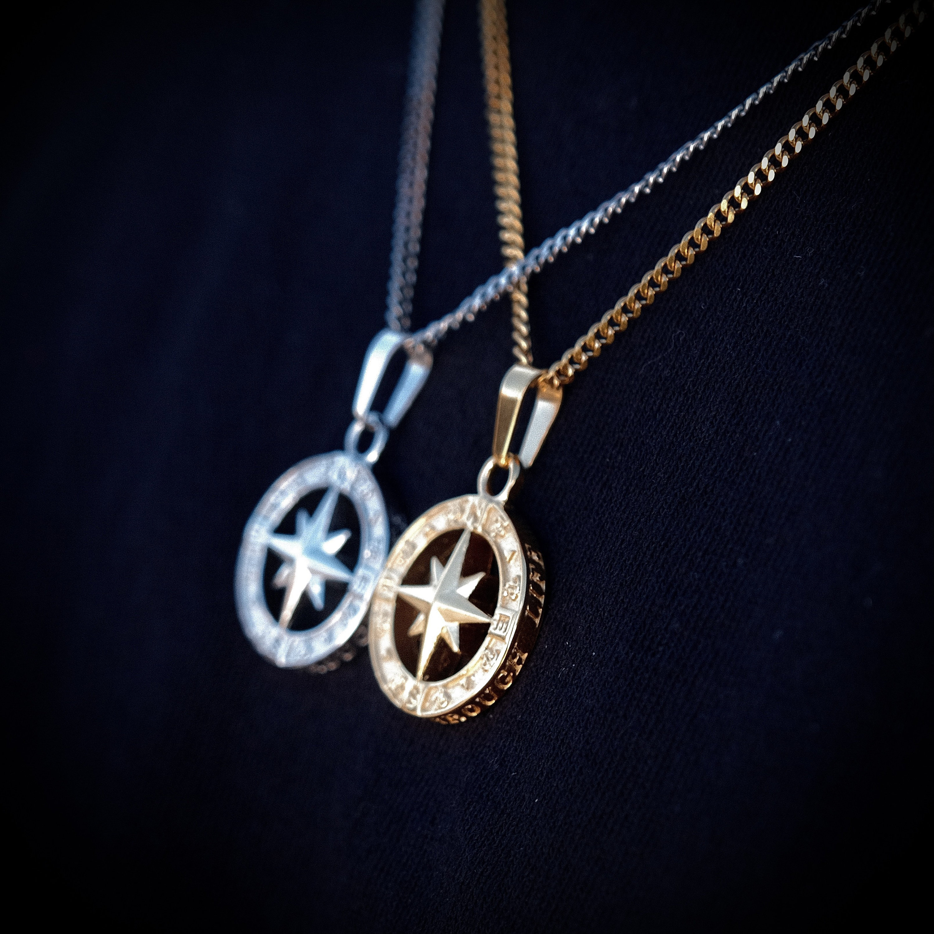 18K Gold Necklace Gold Compass Necklace North Star Pendant Etsy