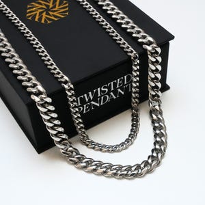 Silver Kubansk Kedja Set, Herrkedja, Herr Halsband Set 2 x Kubansk Länkkedja - 5 mm / 8 mm Herr Kedja Halsband Set - Lager Halsband Herrsmycken