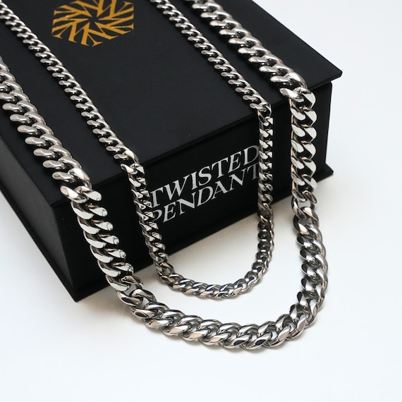 Mens Cuban Set - 2 Piece Silver Necklace Set - 5MM / 8MM Silver