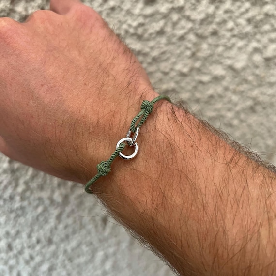 Mens Bracelet, Thin Green Nylon Rope Bracelet, 925 Sterling Silver Bracelet - Rope Chain Mens Jewelry Gifts - By Twistedpendant