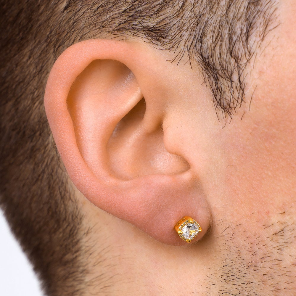 Mens Earrings Princess Cut Diamond Stud Mens Earrings 925 Silver