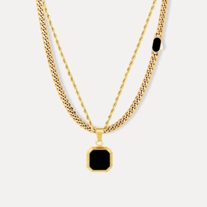 Mens Necklace Set - 18K Gold Onyx Pendant Necklace For Men - By Twistedpendant