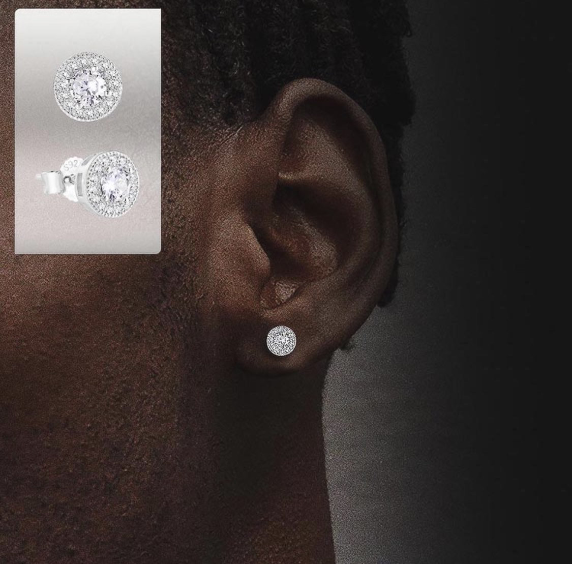 Mens Stud Diamond Earrings CZ White Gold Diamond Earrings Etsy