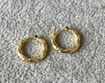 Mens Earrings - 18K Gold Chunky Hoop Earrings Men - Mens Hoop Earrings - 925 Sterling Silver Hammered Hoop Earring - Mens Jewelry Earrings