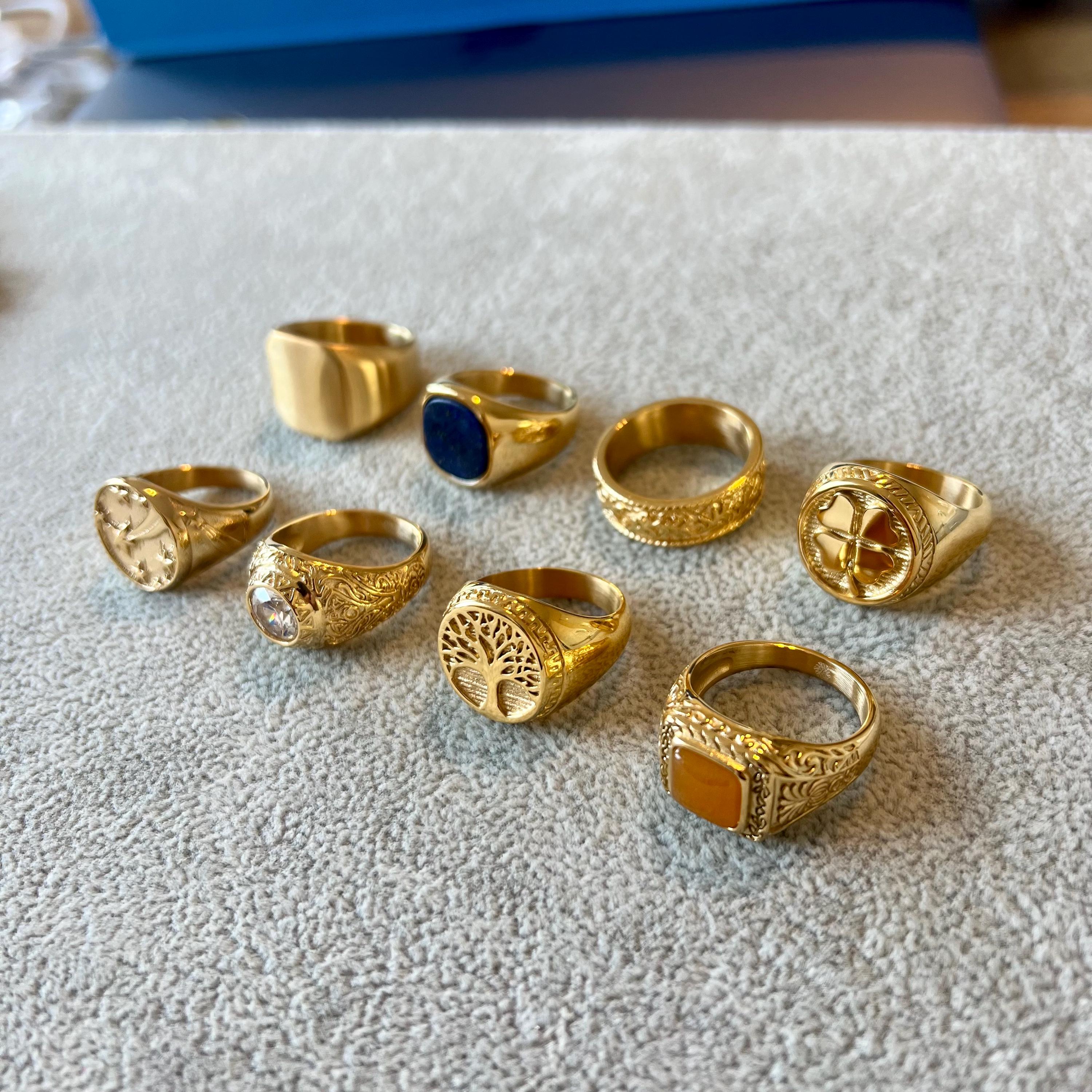 メンズ 18K ゴールドリング、ゴールドメッキ シグネット/バンドリング