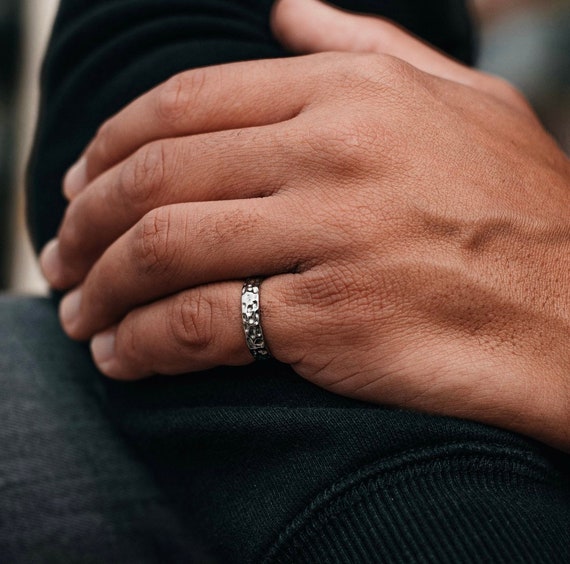 Silver Hammered Adjustable Mens Ring Silver Rings for Men - Etsy