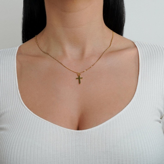 Buy Gold Cross Necklace Women, Small Cross Necklace for Girls, Gold Cross  Choker, Cross Jewelry, Religion Jewelry, Cross Necklace, Gold Cross Online  in India - Etsy