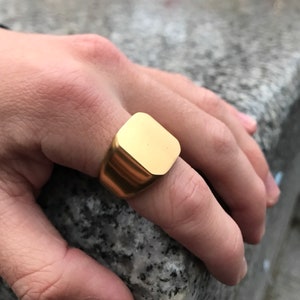 Mens Ring Gold - Polished Ring- Man Ring - Gold Signet Ring - Men Jewelry - For Him Gift - Stainless Steel Ring - By Twistedpendant