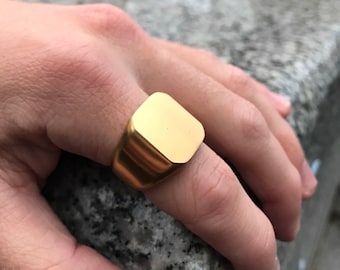 Mens Ring Gold - Polished Ring- Man Ring - Gold Signet Ring - Men Jewelry - For Him Gift - Stainless Steel Ring - By Twistedpendant
