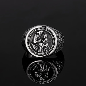Chevalière Homme En Argent Massif - Motif Saint Christophe - Forme Ronde - Neuve Sous Emballage