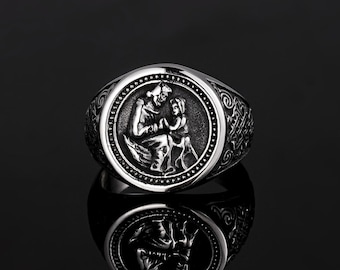 Mens Ring Silver Saint Christopher Signet Ring Large Vintage