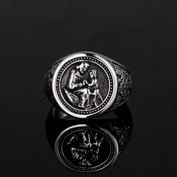 Mens Ring - Silver Saint Christopher Signet Ring - Large Vintage