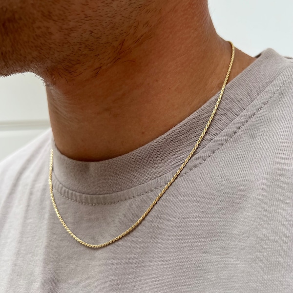 Gold Rope Chain, 23K Gold Chain Necklace, Mens Gold Rope Chain, Gold Chains for Men, Gold Necklace, Italian Sterling Silver Chain For Men