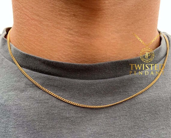 18k Gold Thin Mens Necklace Chain Gold 