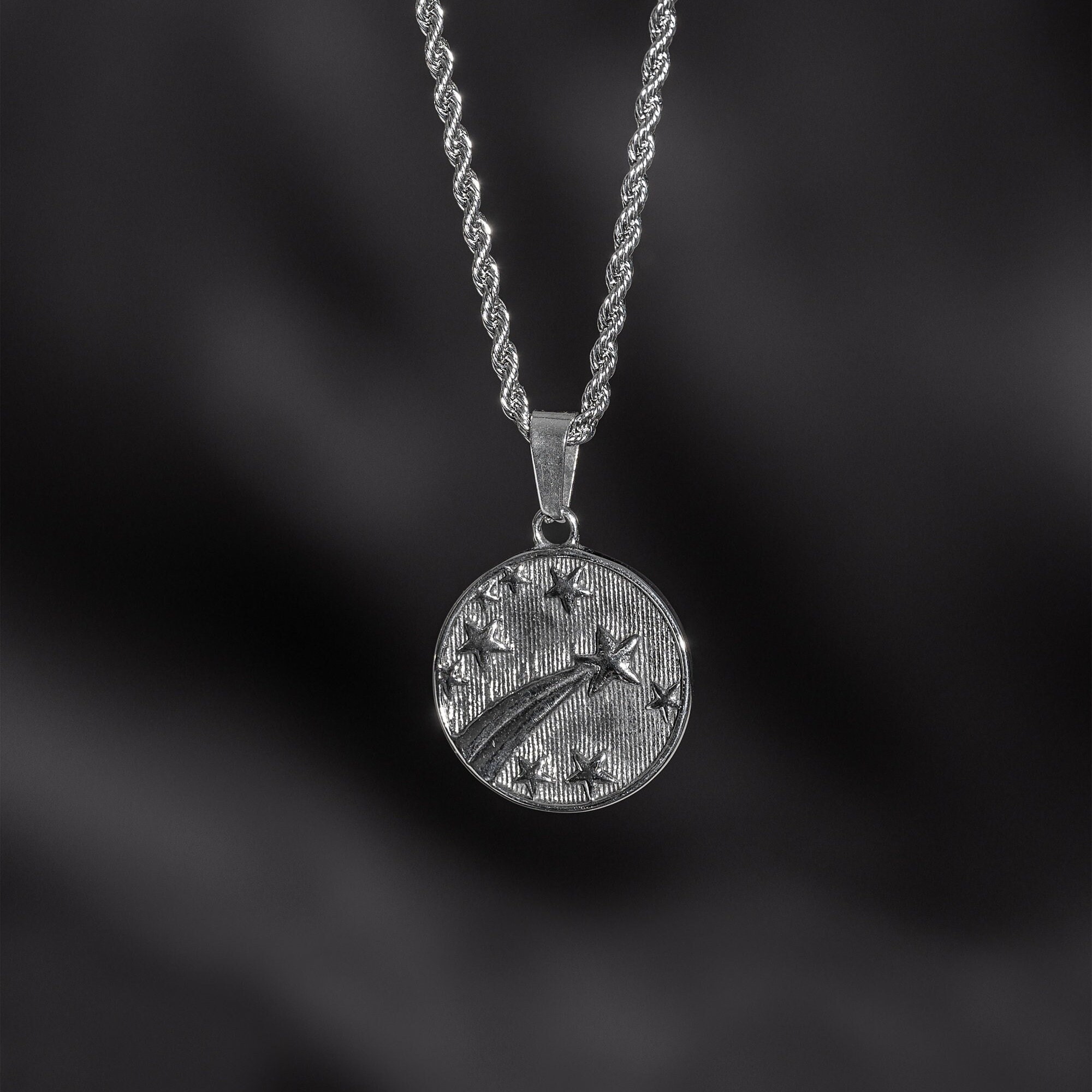 Shooting Star Pendant - Mens Necklace - Silver Star Pendant