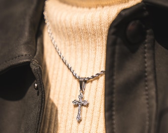 Kreuz Halskette - Kleine Silber Kreuz Halskette für Männer - Kleiner Christ / Kruzifix Anhänger - Silber Kreuz Kettenanhänger - Herren Schmuck Geschenke