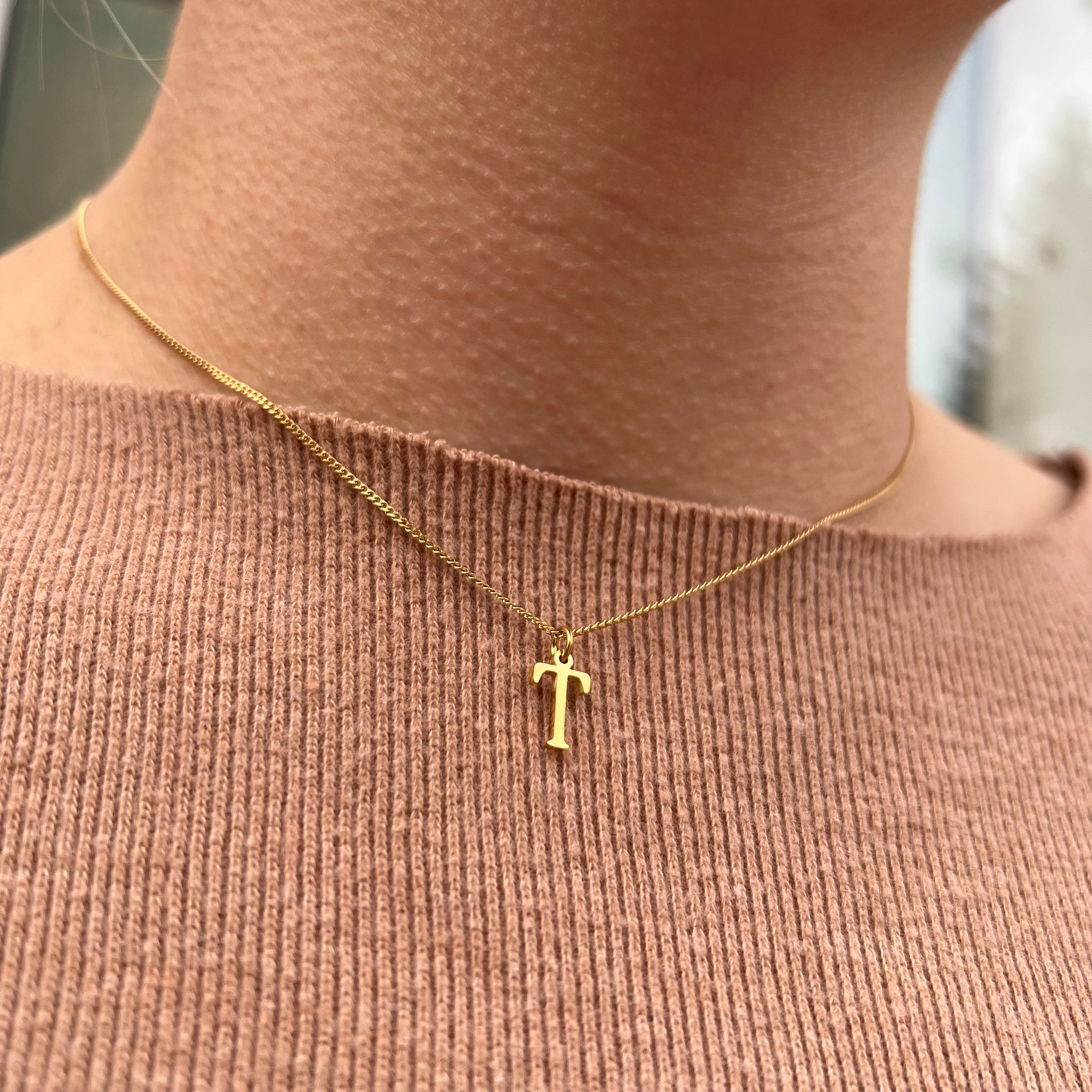 Personalised 18K Gold Necklace A-Z Initial Pendant - Gift for Her