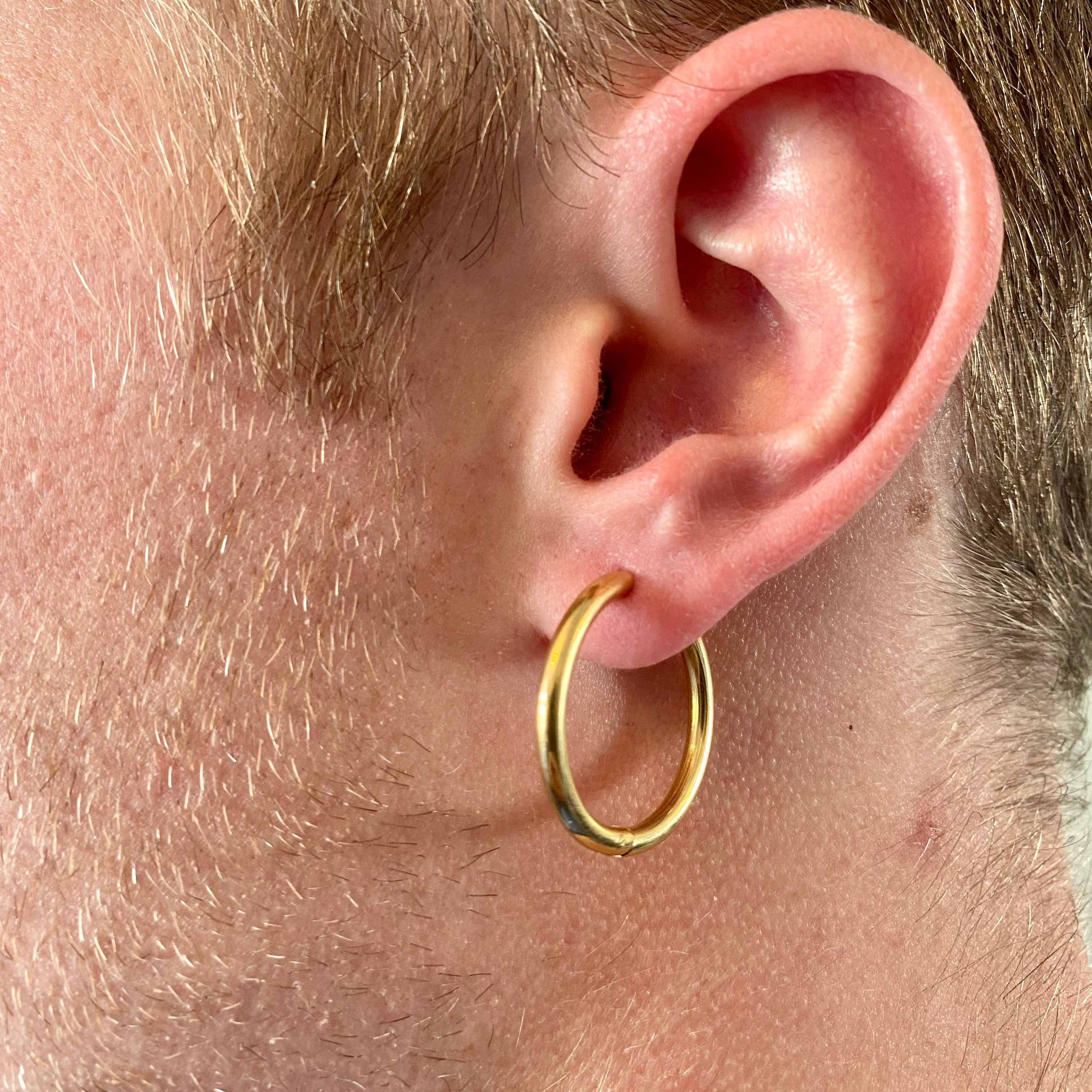 18k Gold Huggie Hoop Earrings (12MM) | Mens Earrings - Twistedpendant