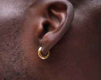Mens Earrings - 18K Gold Huggie Hoop Earrings For Men - Chunky Gold Small Hoops For Men - Male Earrings UK - Mens Jewellery - Gold Earrings