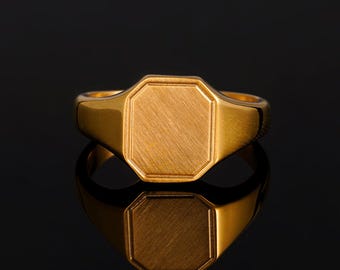18K gouden matte achthoekige zegelring - Pinky herenring - heren zegelring - roestvrijstalen ring - gouden aanslag gratis ring - herensieraden