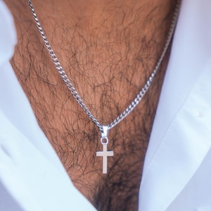 Mens Cross Necklace - 925 Sterling Silver Cross Pendant Necklace For Men - Simple Cross Pendant - Small Cross Charm Necklace - Mens Jewelry