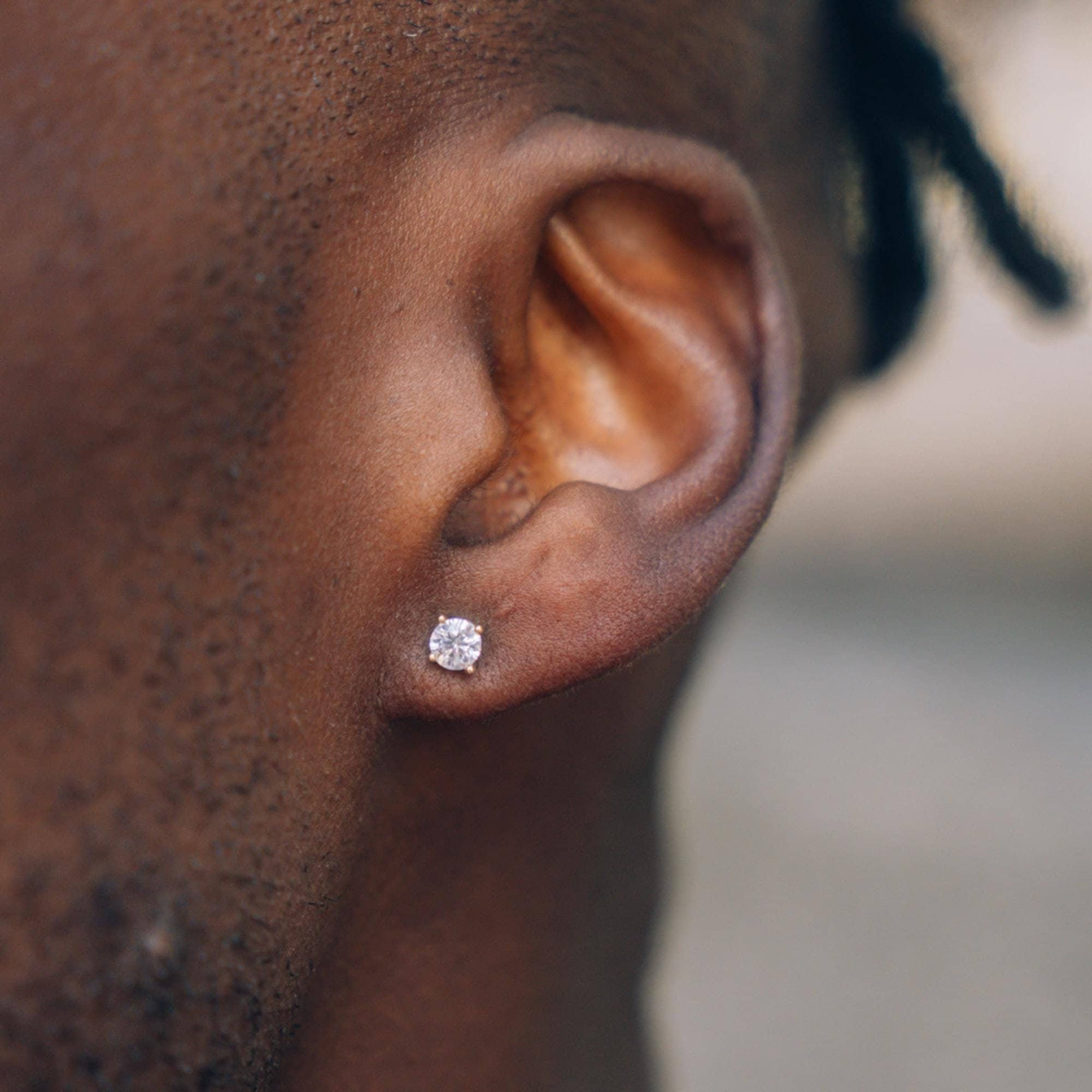 Mens Earrings, Micro Gold Diamond Stud Earring VVS1 Moissanite