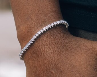 メンズブレスレット - シルバー 3mm テニスブレスレットチェーン