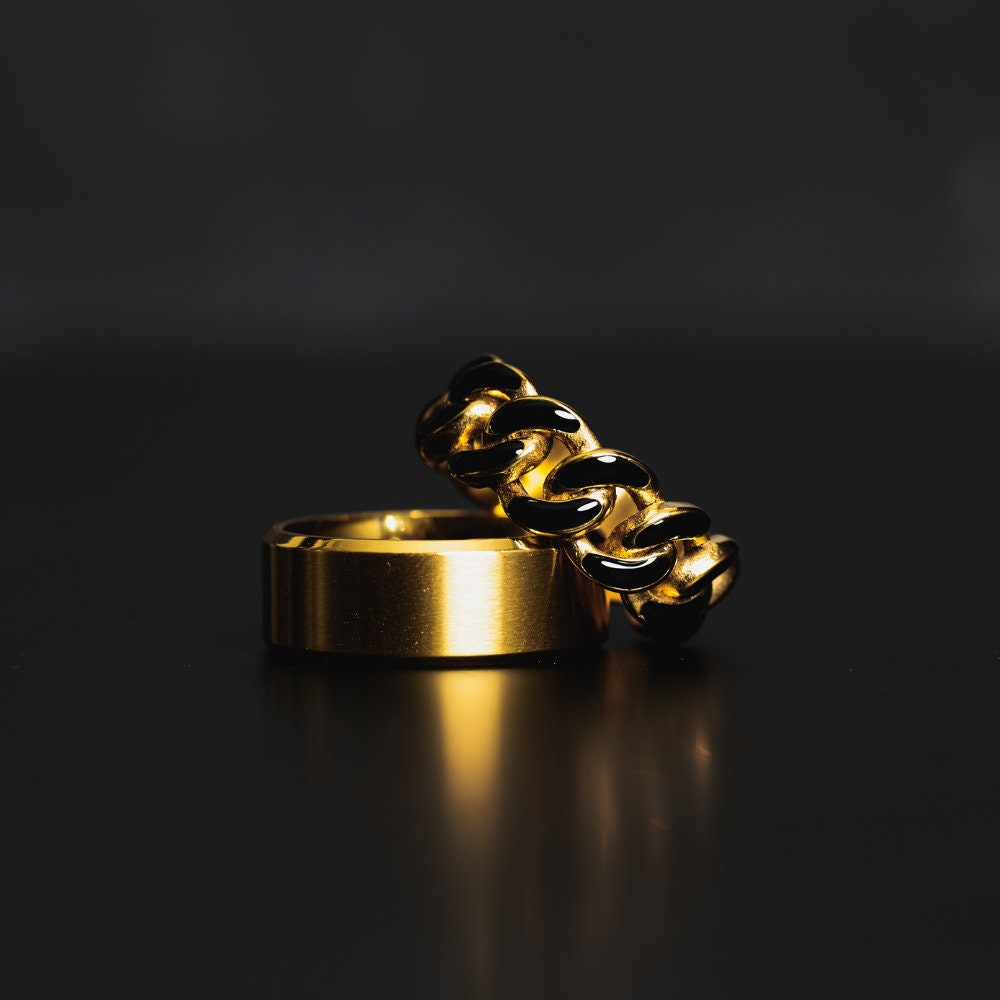 Mens Ring Gold Polished Band Ring Mens Gold Ring Stainless Steel Ring ...