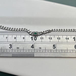 Mens Necklace  - 18K Gold Green Vintage Gem Necklace 4mm Gold Curb Chain