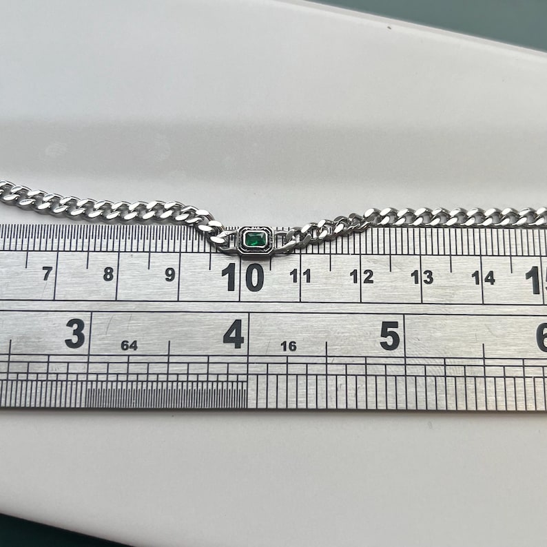 Mens Necklace  - 18K Gold Green Vintage Gem Necklace 4mm Gold Curb Chain