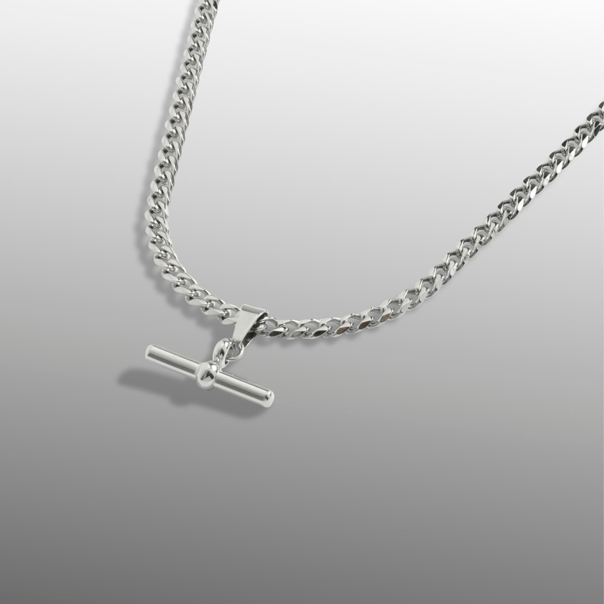 T Bar Pendant Necklace - 18K Gold Bar Necklace for Men - Stainless