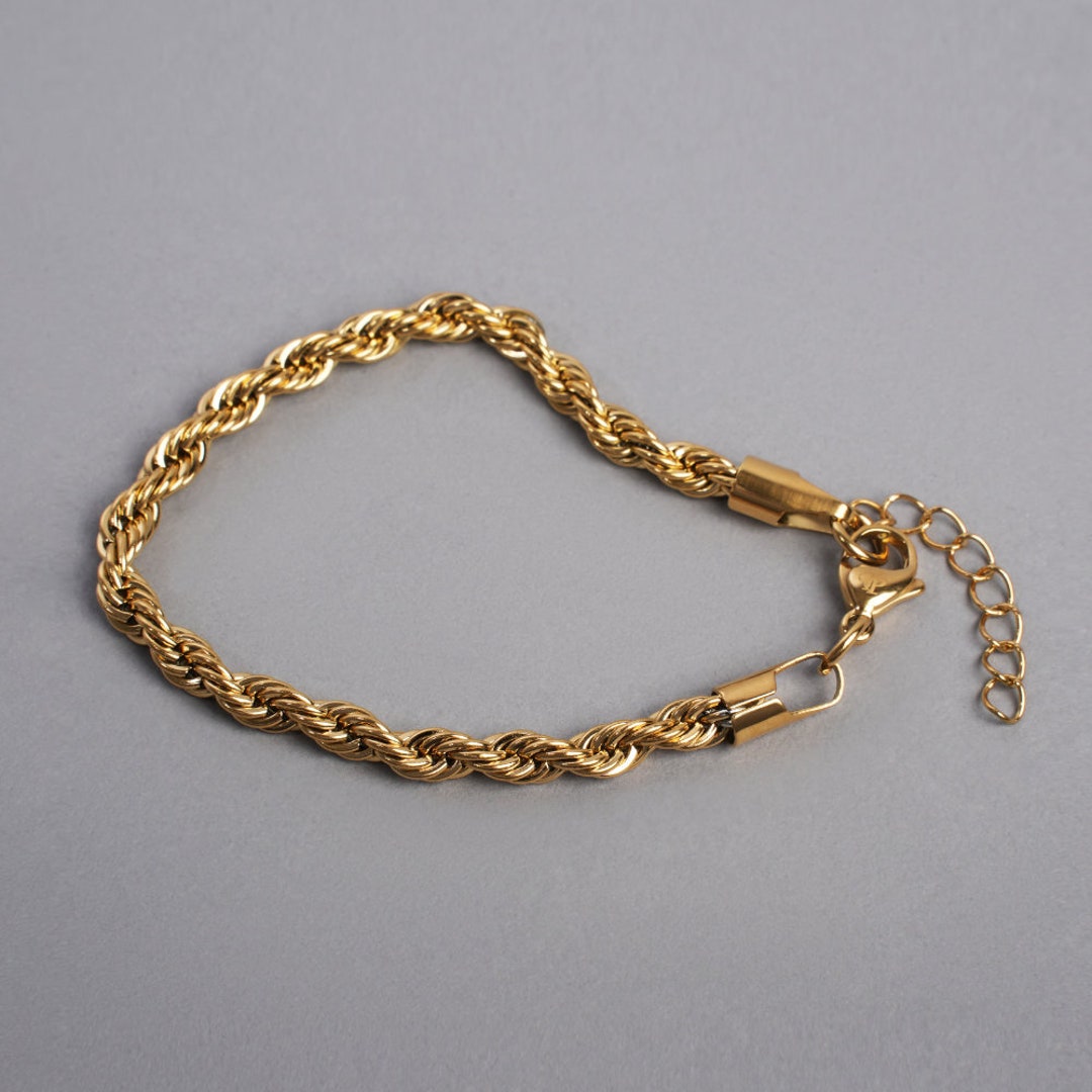 Mens Gold Bracelet Chain 5mm Twisted Rope Chain Gold Etsy