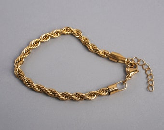 Mens Gold Bracelet Chain, 5mm Twisted Rope Chain Gold Bracelet, Gold Bracelet Men, Mens Gold Bracelet Chain, Mens Jewelry By Twistedpendant