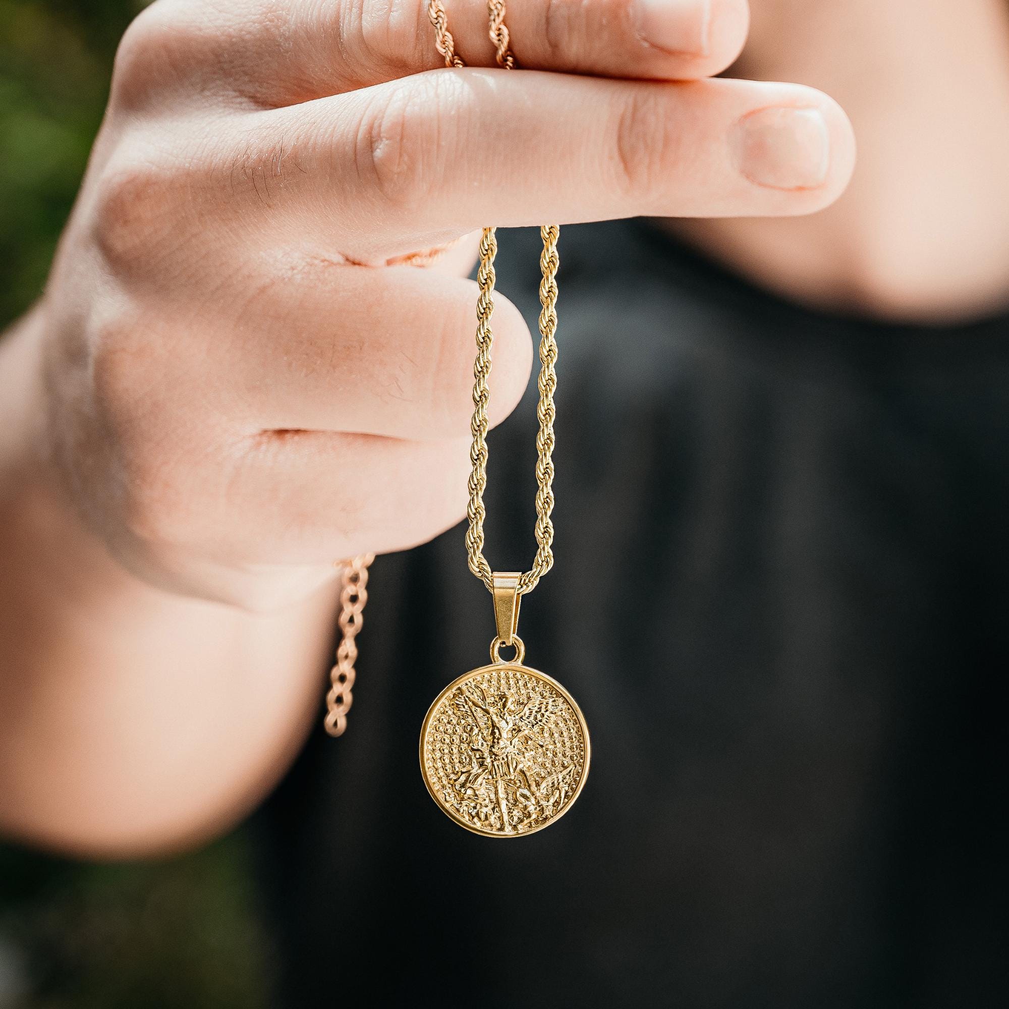Collana Con Ciondolo Di San Michele In Oro 18 Carati - Foto 12