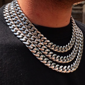 Zilveren Cubaanse ketting van 12 mm, herenketting, zilveren Cubaanse schakel - dikke zilveren ketting, herenketting - herensieraden van twistedpendantr