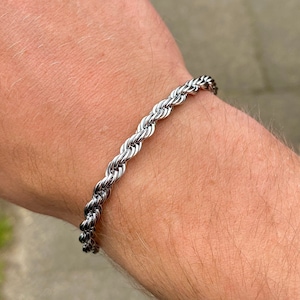 Silver Mens Bracelet 5MM Rope Chain Bracelet Link - Fathers Day Gift Silver Bracelet Twisted Rope Chain - By Twistedpendant