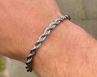 Silver Mens Bracelet 5MM Rope Chain Bracelet Link - Fathers Day Gift Silver Bracelet Twisted Rope Chain - By Twistedpendant