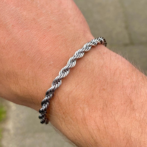Silver Mens Bracelet 5MM Rope Chain Bracelet Link - Fathers Day Gift Silver Bracelet Twisted Rope Chain - By Twistedpendant