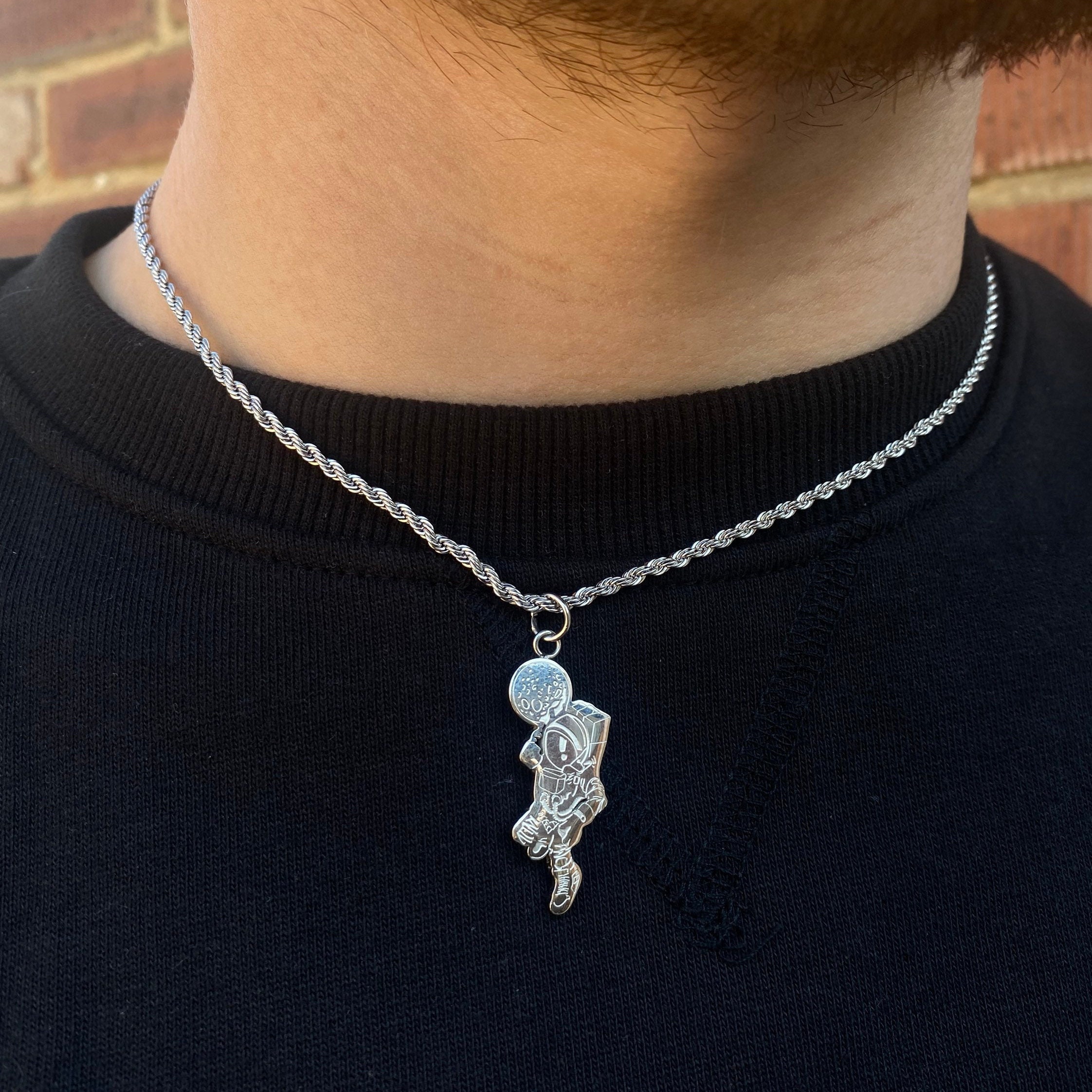 Men's Sterling Silver Astronaut Pendant With O Chain Hip Hop NecklaceGold /  China